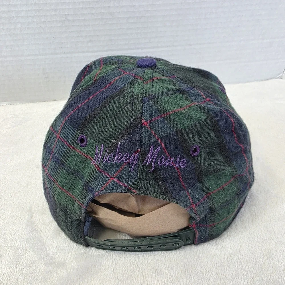 Vintage Plaid Mickey Mouse Snapback Hat Goofy's Hat Disney Green Blue USA‎ Made
